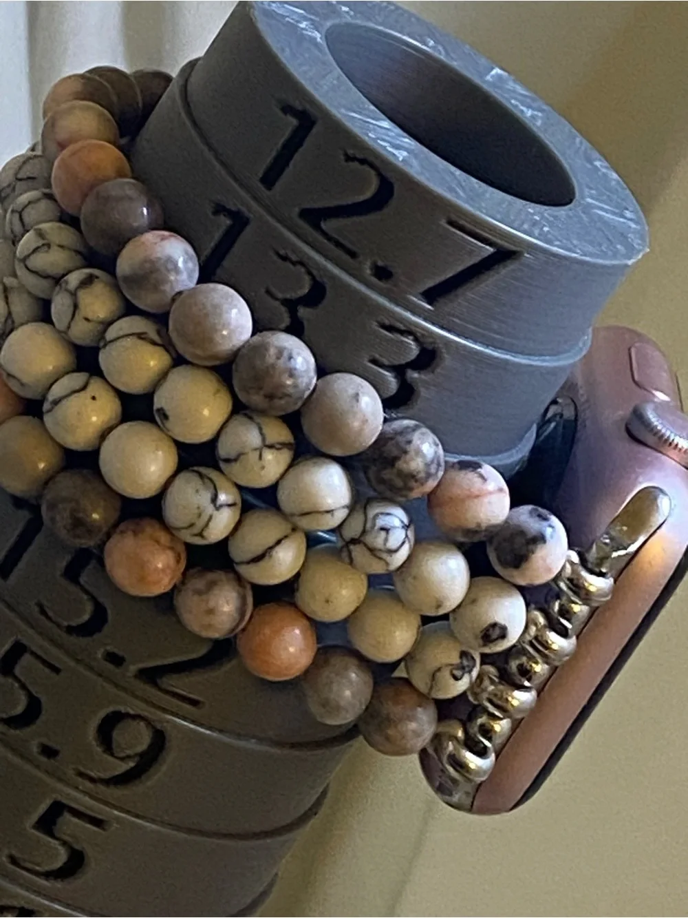 Howlite Rhodonite Gemstone Apple Watch Band 4 Strand Pink White 42mm 44mm 45mm